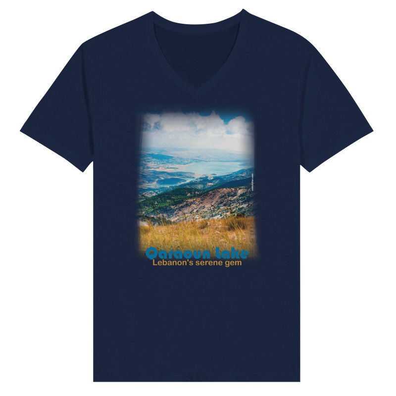 Qaraoun Lake - Lebanon-  Woman Short Sleeve V-neck Premium T-shirt