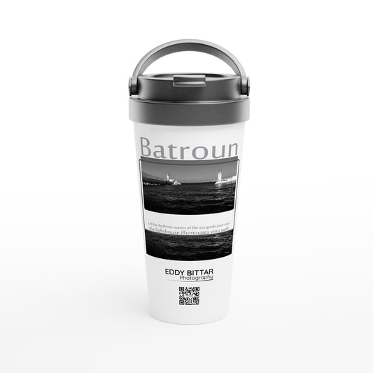 Batroun Lighthouse Lebanon White 15oz Stainless Steel Travel Mug
