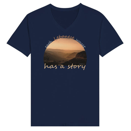 Chouf Sunset Story- Lebanon-  Woman Short Sleeve V-neck Premium T-shirt