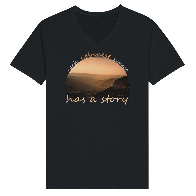 Chouf Sunset Story- Lebanon-  Woman Short Sleeve V-neck Premium T-shirt