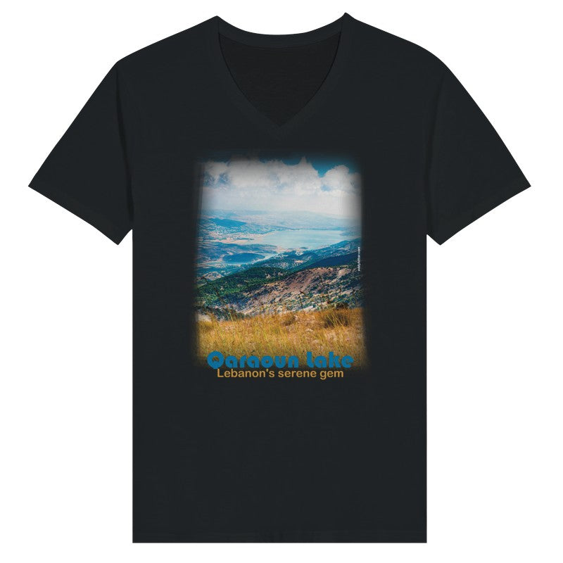 Qaraoun Lake - Lebanon-  Woman Short Sleeve V-neck Premium T-shirt