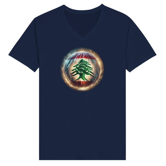 Lebanese Flag Circular Design Woman Short Sleeve V-neck Premium T-shirt