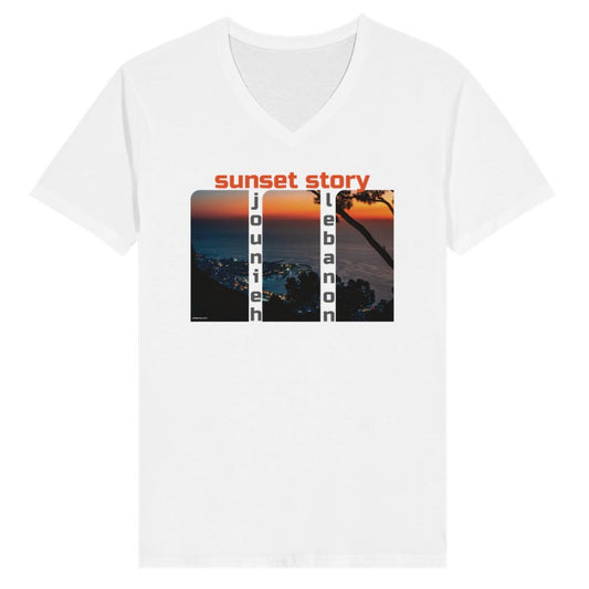 Jounieh Sunset Story - Lebanon-  Woman Short Sleeve V-neck Premium T-shirt