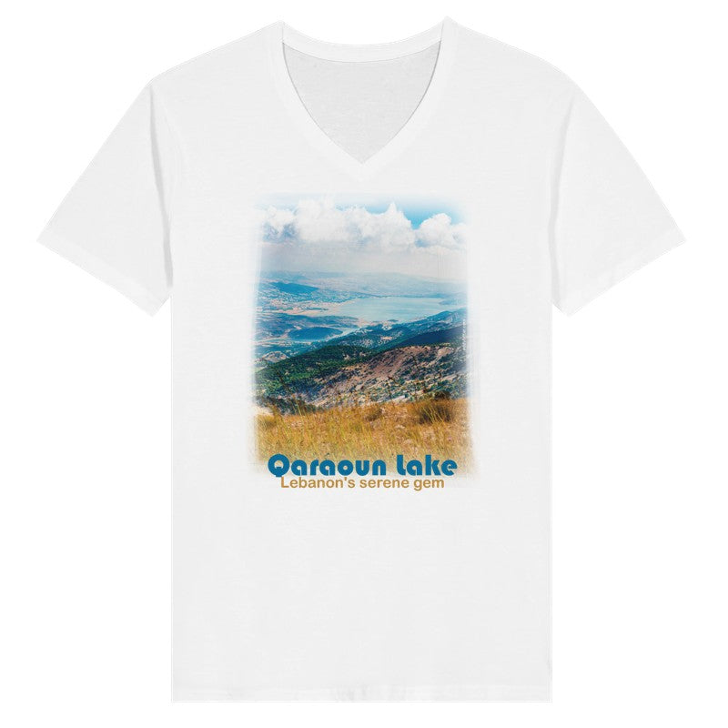 Qaraoun Lake - Lebanon-  Woman Short Sleeve V-neck Premium T-shirt