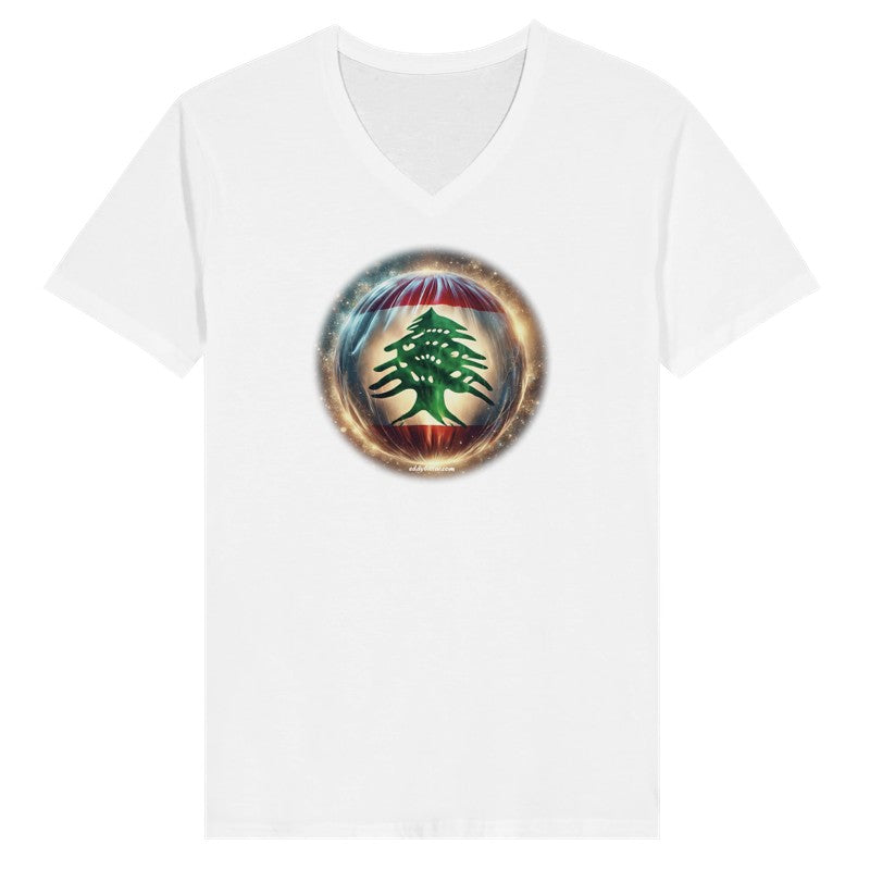 Lebanese Flag Circular Design Woman Short Sleeve V-neck Premium T-shirt