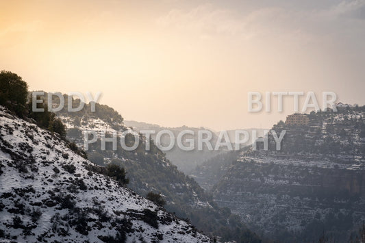 Beautiful day for photography in Chouf in the winter with snow.