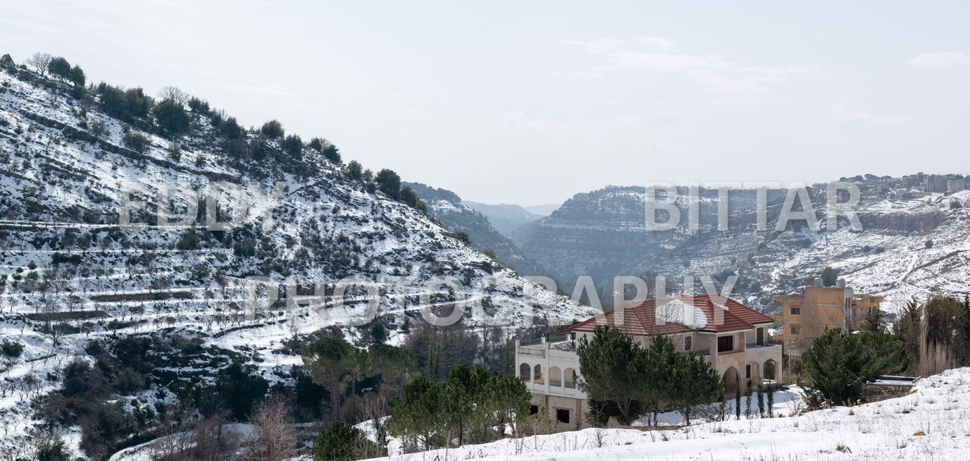 Beautiful day for photography in Chouf in the winter with snow.