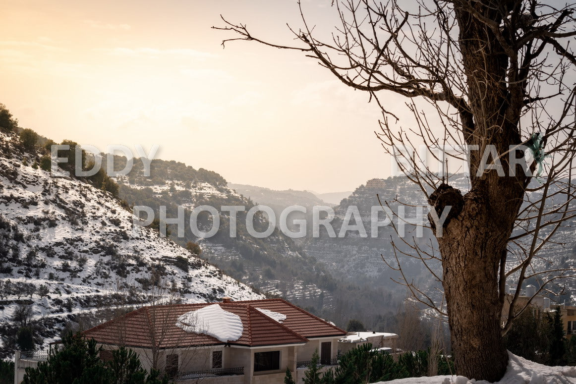 Beautiful day for photography in Chouf in the winter with snow.