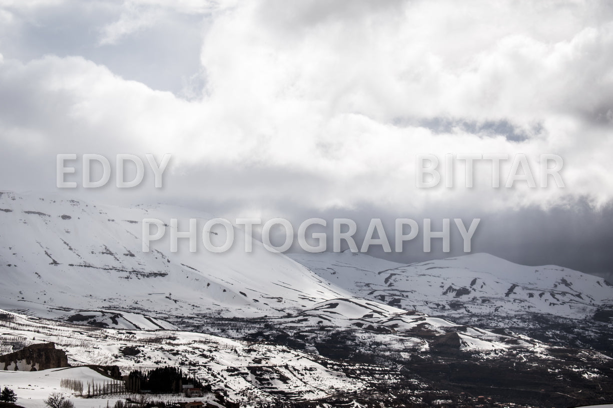 Snow-covered mountains in the Cedars