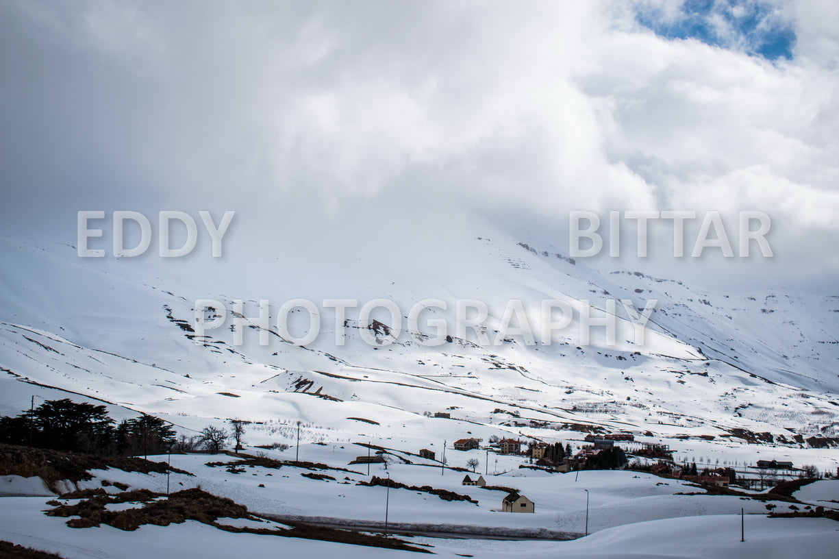 Snow-covered mountains in the Cedars