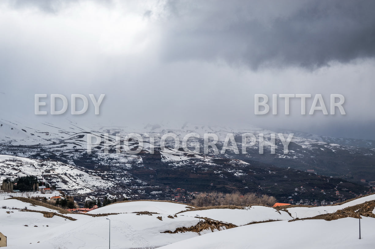 Snow-covered mountains in the Cedars