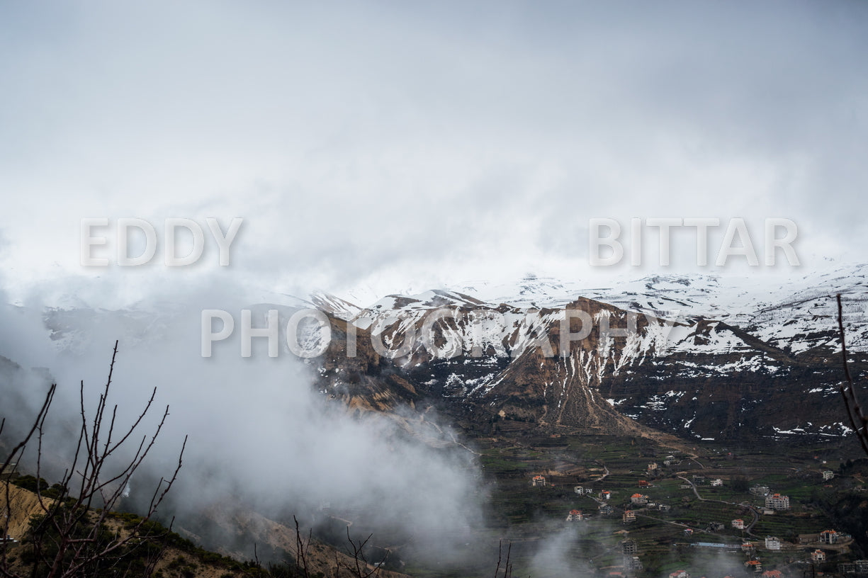 Snow-covered mountains in the Cedars